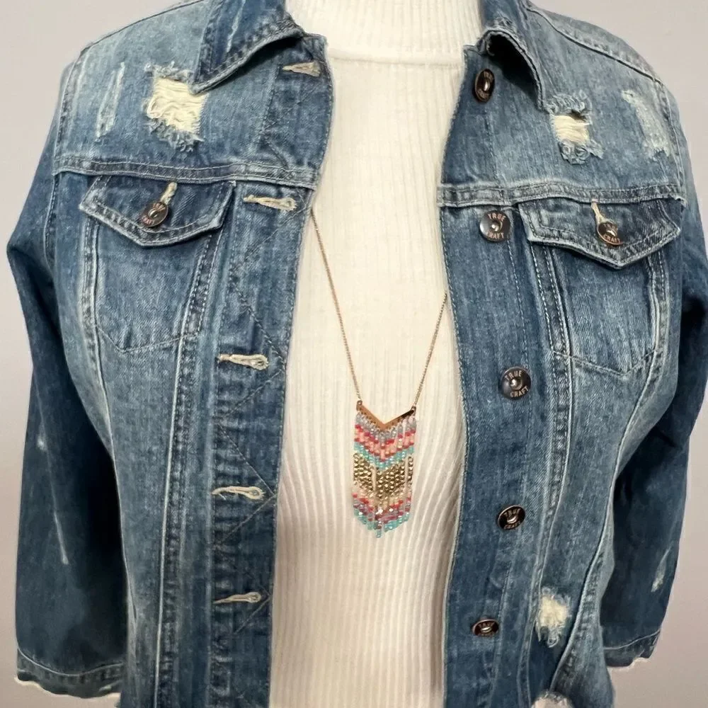 NWOT True Craft Distressed Cropped Blue‎ Jean Jacket - 0X